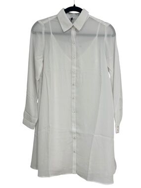 Three Eighty Two Women's Long Sleeve White Lined Button Up Front Dress Sz XS NWT